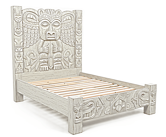 Ancestral Totem Hand-Carved Solid Wooden Gothic Platform Bed by R-Designs Furniture—handcrafted solid wood furniture