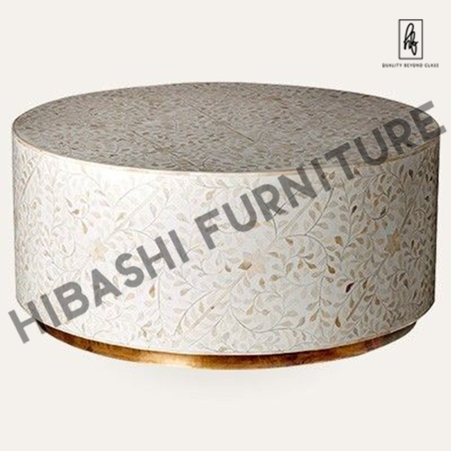 BONE INLAY BRASS ROUND DRUM COFFEE TABLE – handcrafted solid wood furniture