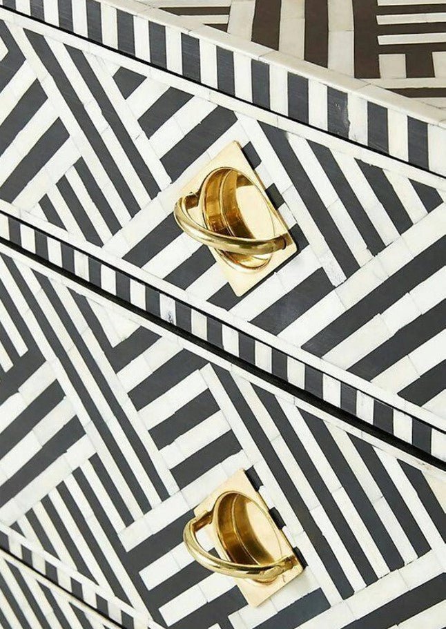 Bone Inlay Handmade 3 Drawer Black and white Entryway / Bedside – handcrafted solid wood furniture