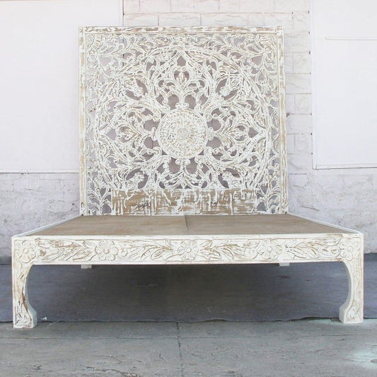 Dynasty hand carved Indian Solid wooden Nadia bed frame White – handcrafted solid wood furniture