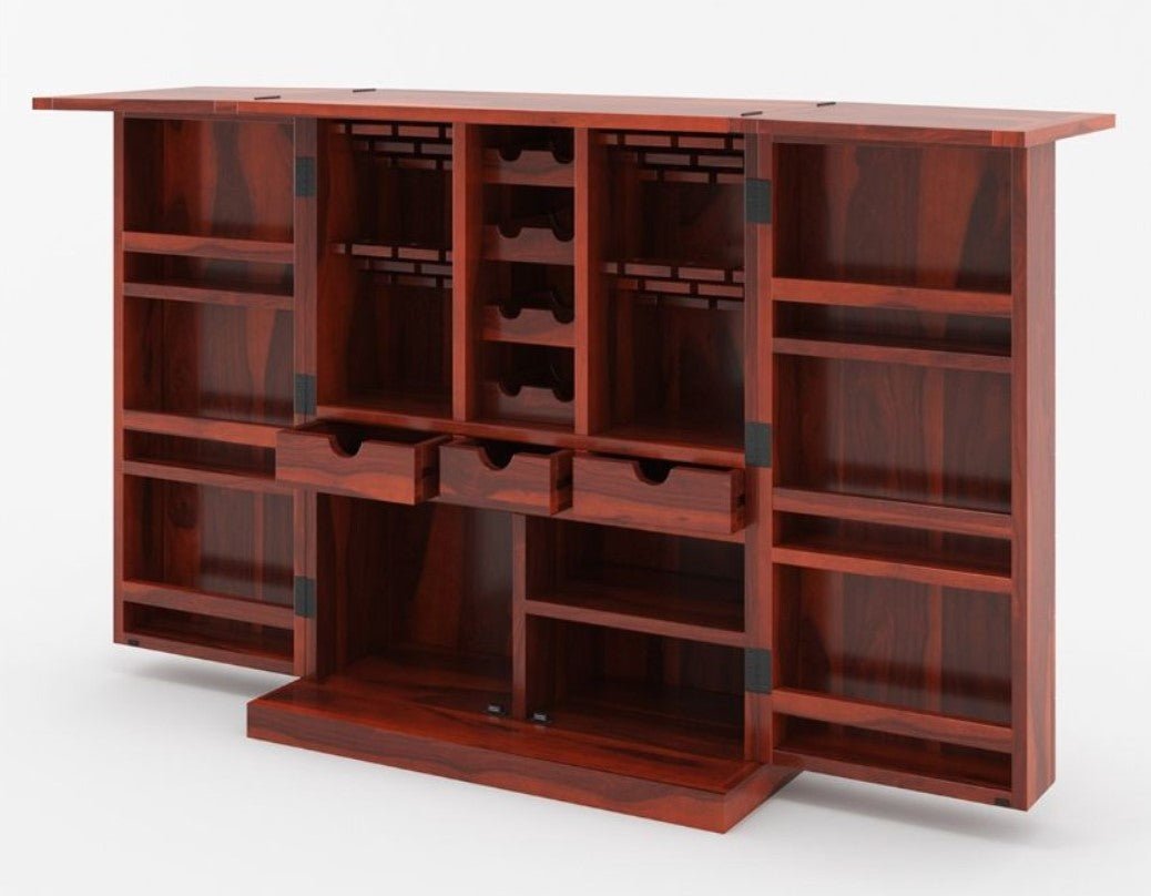 Empire Solid Wooden Rustic expandable Bar Cabinet - Indoor / Outdoor – handcrafted solid wood furniture