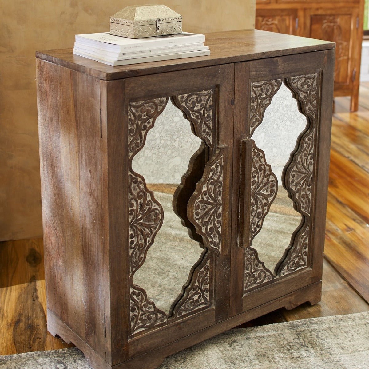 FRENCH ARCHED CARVED MIRROR DOOR SIDEBOARD - Honey – handcrafted solid wood furniture