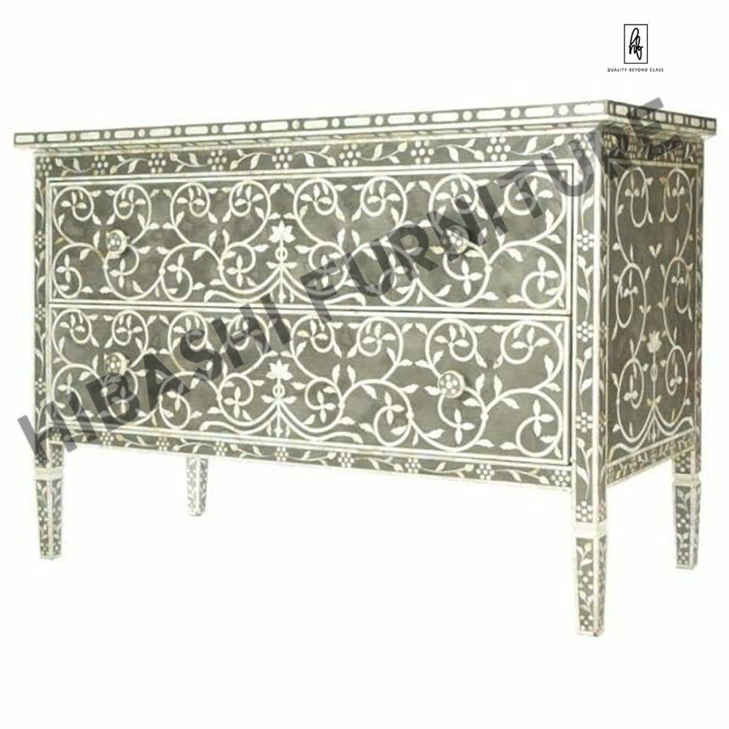 Indian Floral Accent Bone Inlay Sideboard – handcrafted solid wood furniture