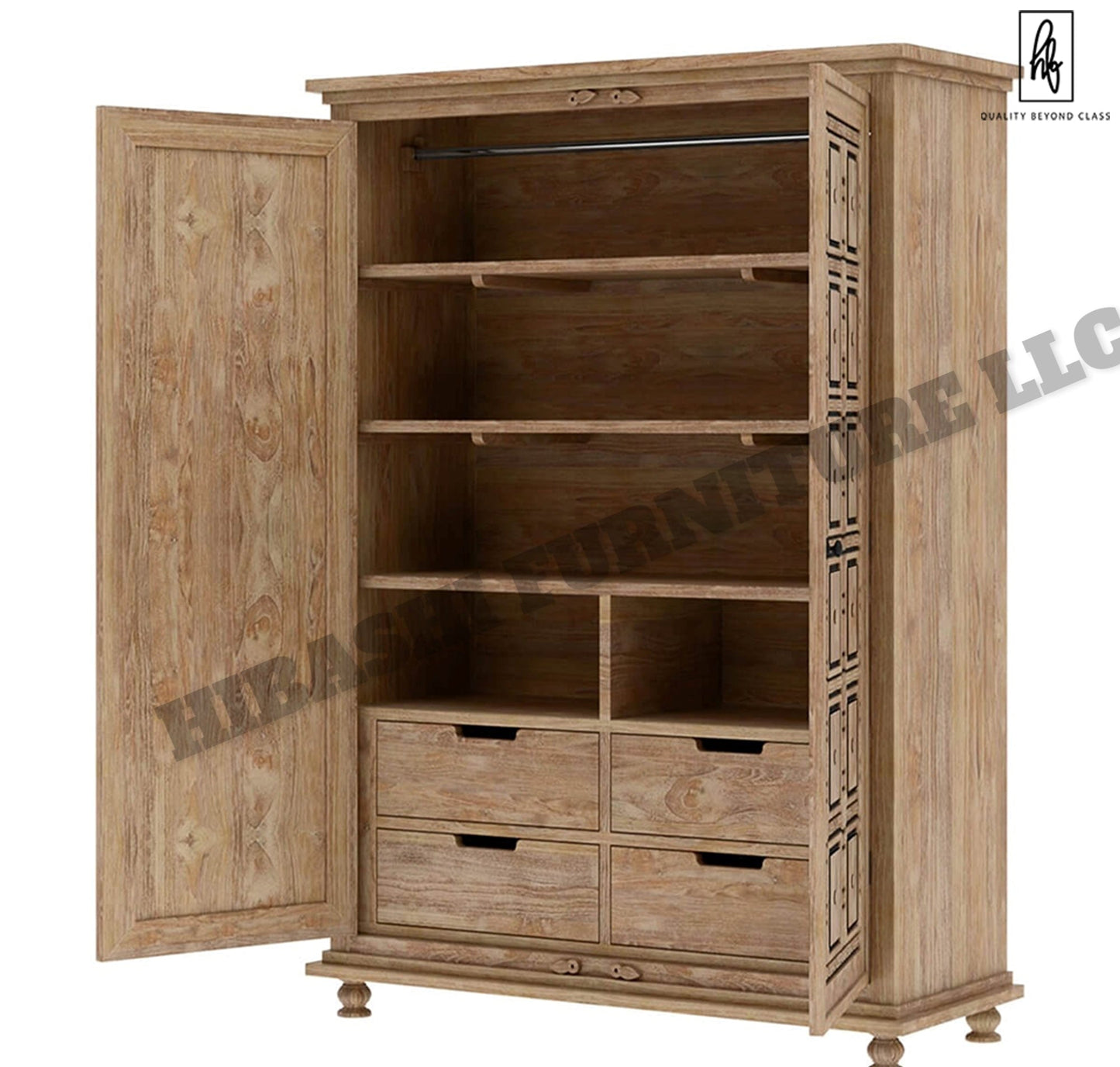 KARINA Traditional Solid Wood Armoire Wardrobe With 4 Drawers – handcrafted solid wood furniture