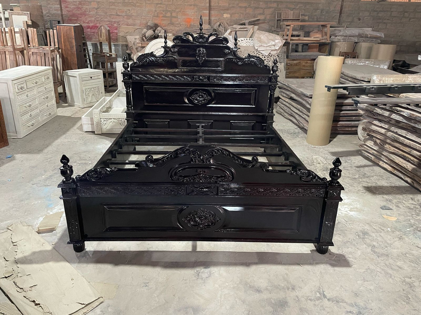 Lion Head Hand Carved Elegant Design Gothic Style Platform Bed – handcrafted solid wood furniture