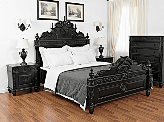 Lion Head Hand Carved Elegant Design Gothic Style Platform Bed – handcrafted solid wood furniture