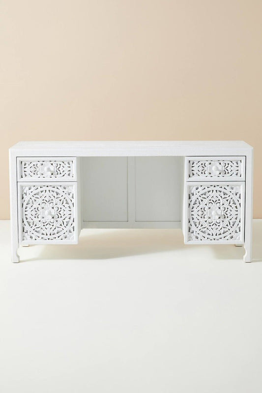Lombok Hand Carved Indian Style Home Office Desk / Solid Wooden Office Desk – handcrafted solid wood furniture