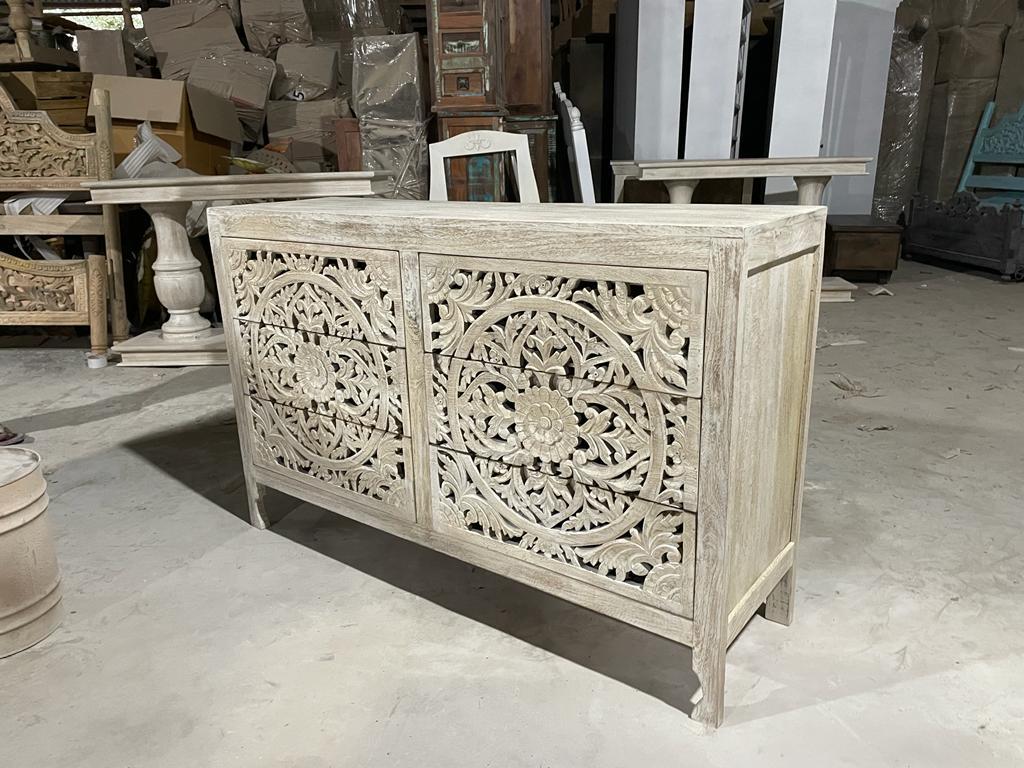 Lombok Hand Carved Wooden Six Drawer Dresser/ Hand Made wooden Dresser – handcrafted solid wood furniture