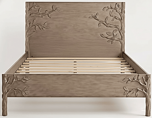 Ornithology Tree Hand - Carved Solid Wooden Bed / Bedroom 3 Piece Set – handcrafted solid wood furniture
