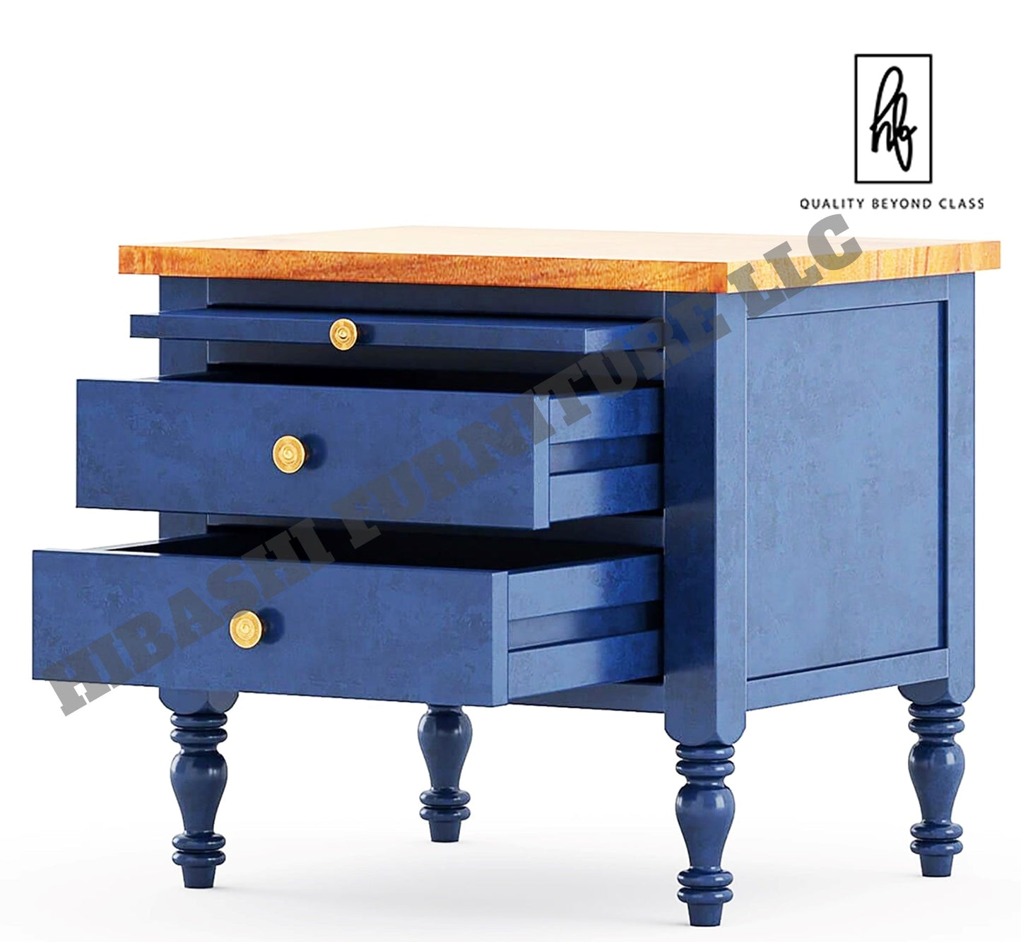 Recto Blue Two Tone Solid Wood 2 Drawer Bedroom Nightstand - 2Pcs – handcrafted solid wood furniture