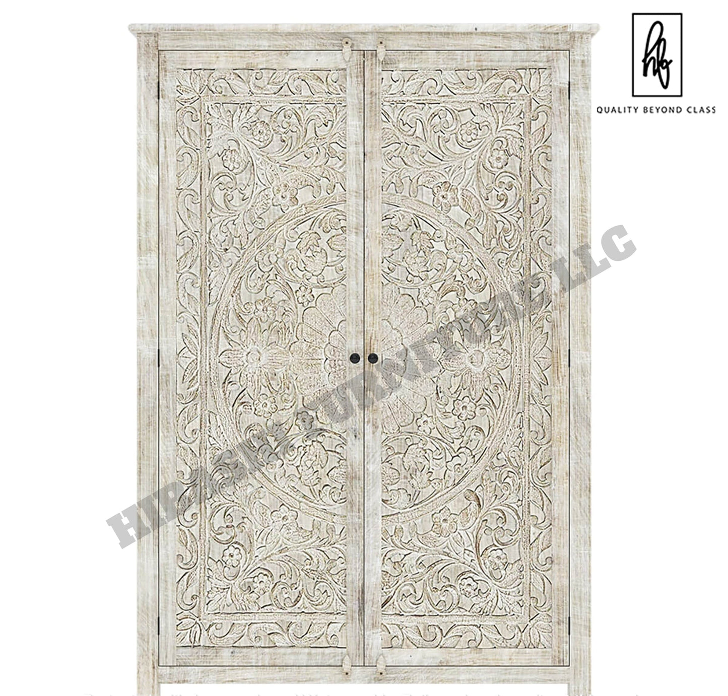 Sunflower Hand carved Solid Wood Large White Wardrobe Armoire – handcrafted solid wood furniture