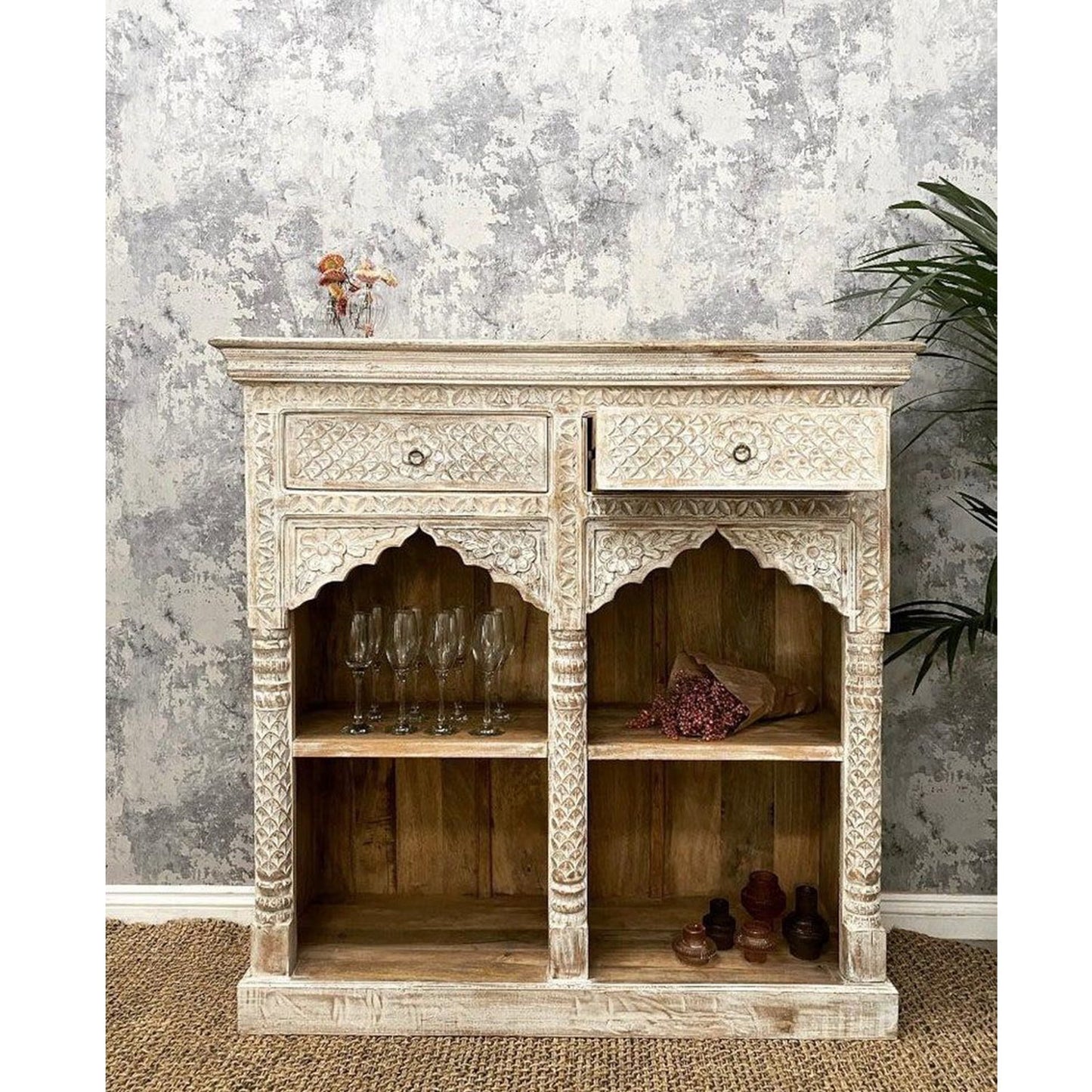 ZORIE Hand Carved Mango Wood Bookshelf – handcrafted solid wood furniture