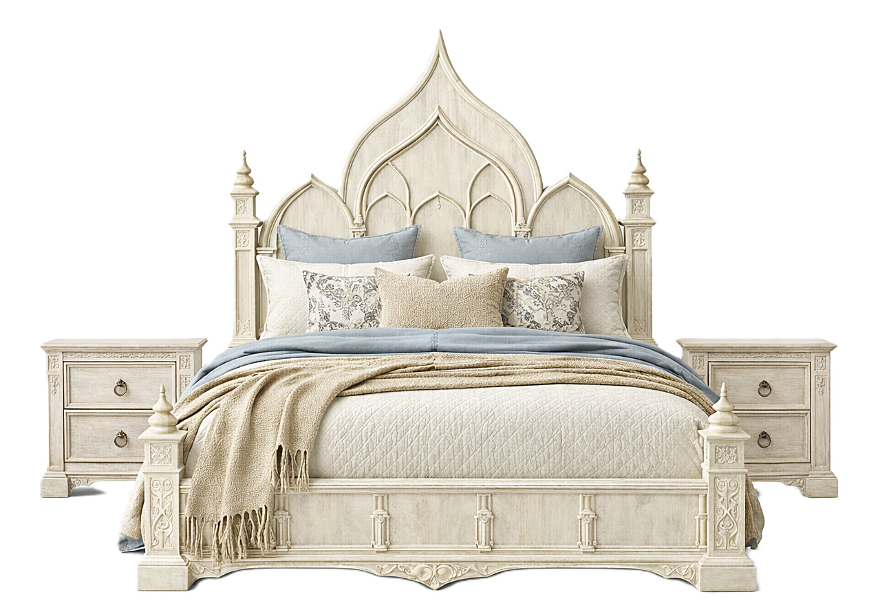 Vaulted Crown Gothic Hand-Carved Solid Wood Platform Bed / Bedroom Collection