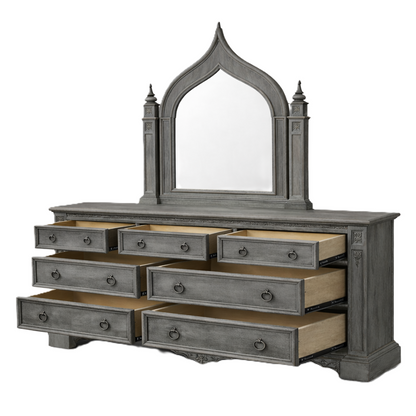 Vaulted Crown Gothic Hand-Carved Solid Wood Platform Bed / Bedroom Collection