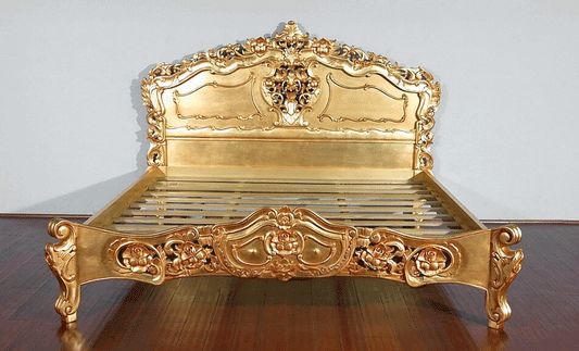 Royal Gold Leaf Hand Carved Bed – handcrafted solid wood furniture