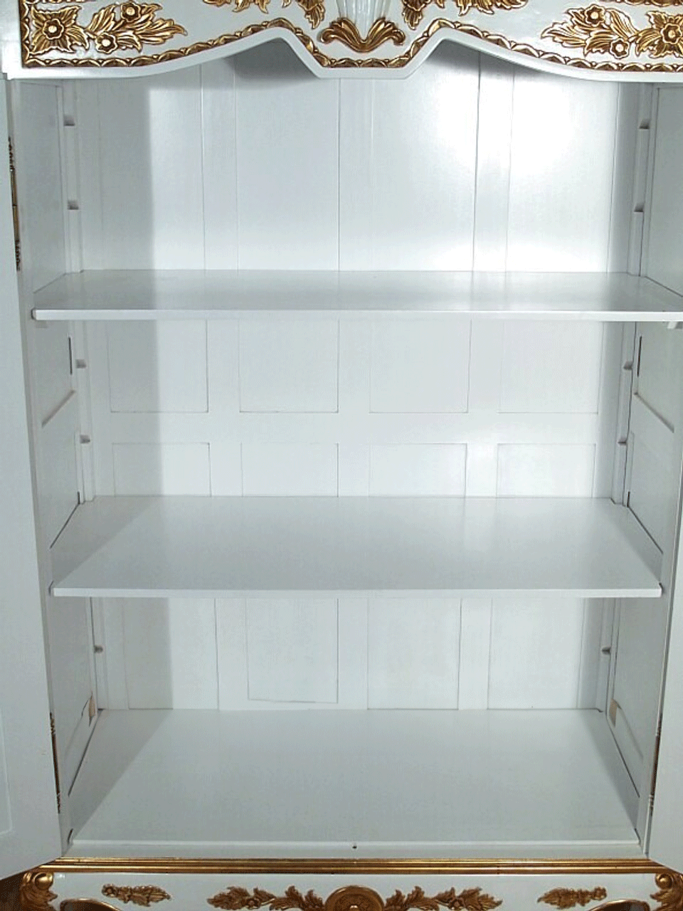 Crown Gold Leaf Antique White/Gold Cabinet – handcrafted solid wood furniture