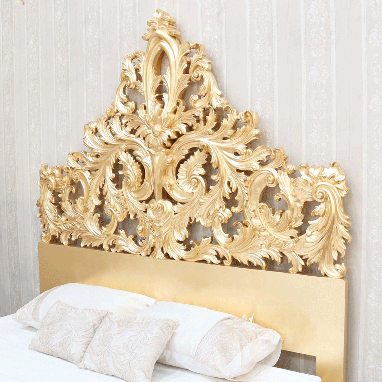 Crown Gold Leaf Hand Carved Bed Frame – handcrafted solid wood furniture
