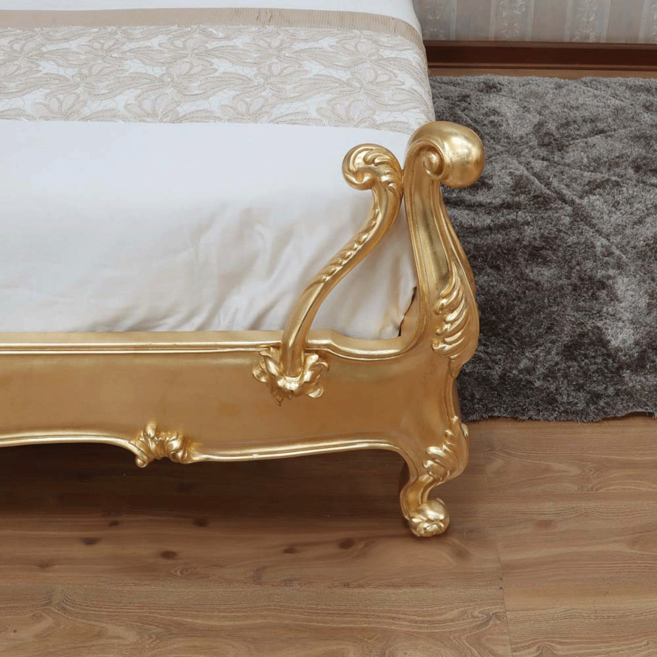 Crown Gold Leaf Hand Carved Bed Frame – handcrafted solid wood furniture