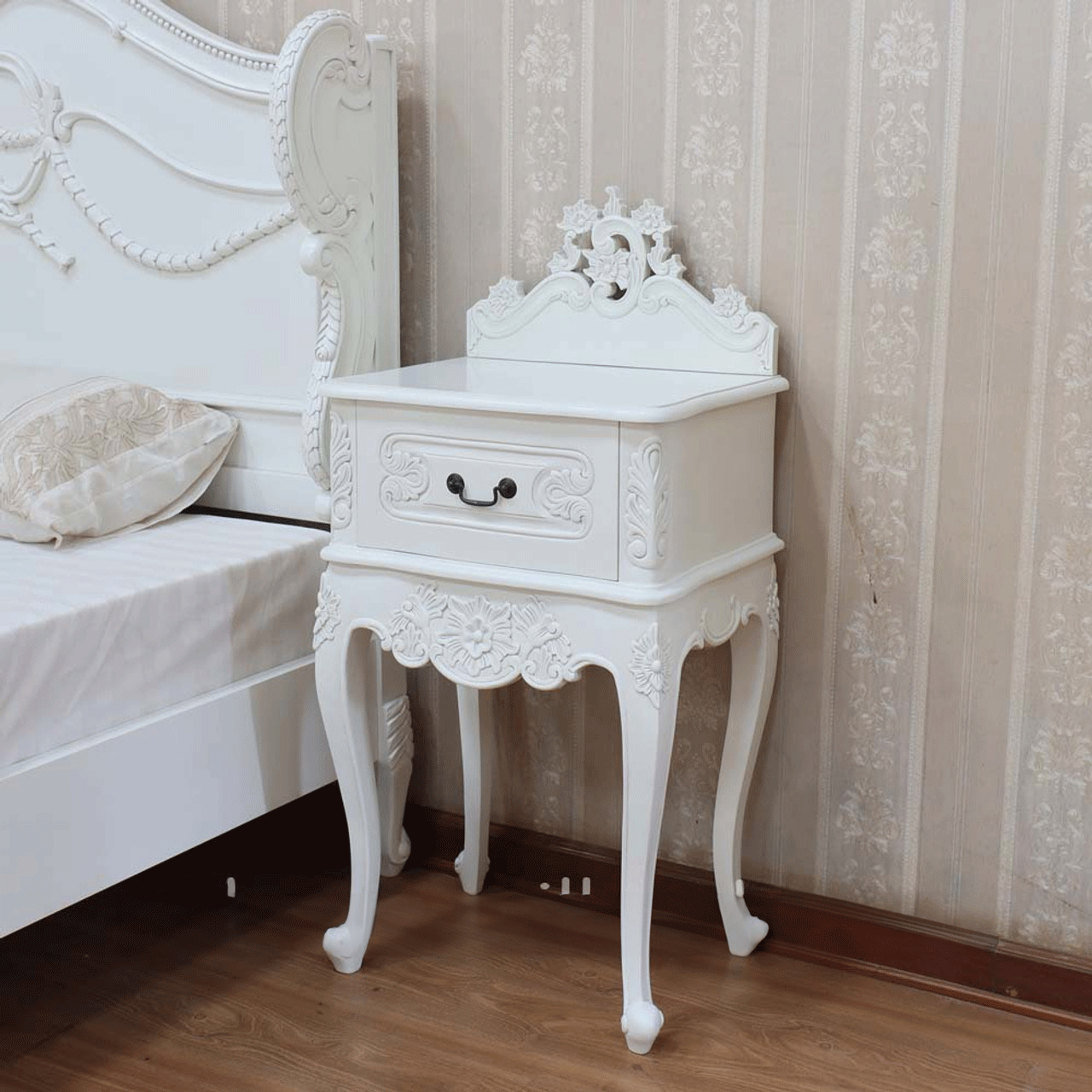 Snow Wooden Hand Curved Bedside – handcrafted solid wood furniture