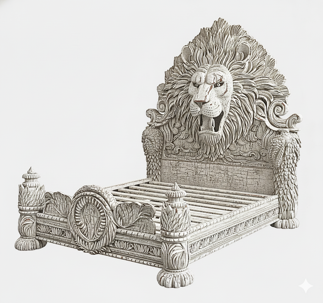 Imperial Lion Throne Carved Platform Platform Bed & Bedroom Set – Handcrafted Solid Wood Masterpiece