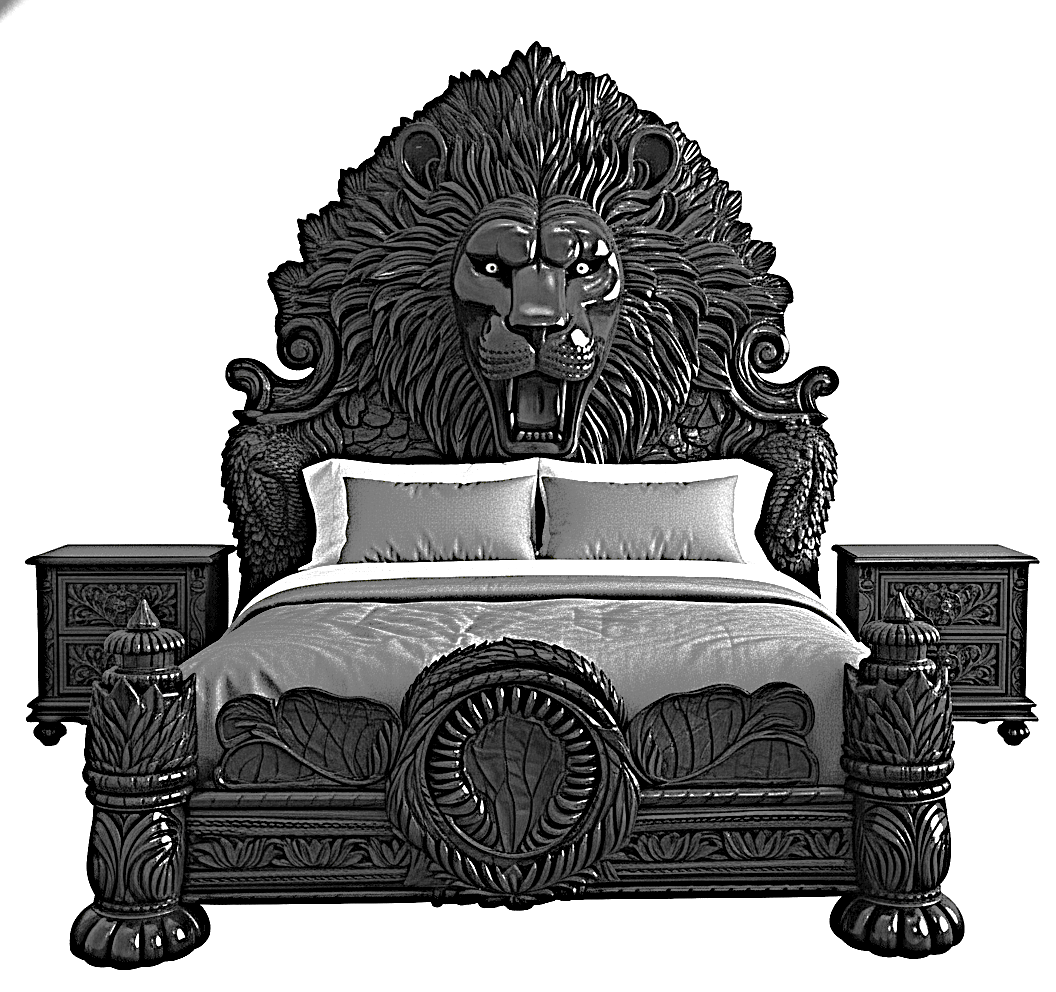 Imperial Lion Throne Carved Platform Platform Bed & Bedroom Set – Handcrafted Solid Wood Masterpiece