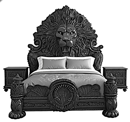 Imperial Lion Throne Carved Platform Platform Bed & Bedroom Set – Handcrafted Solid Wood Masterpiece