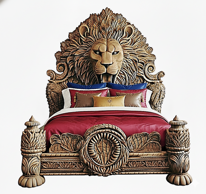 Imperial Lion Throne Carved Platform Platform Bed & Bedroom Set – Handcrafted Solid Wood Masterpiece