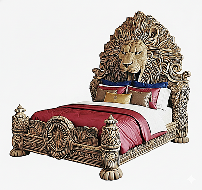 Imperial Lion Throne Carved Platform Platform Bed & Bedroom Set – Handcrafted Solid Wood Masterpiece
