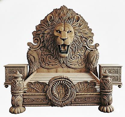 Imperial Lion Throne Carved Platform Platform Bed & Bedroom Set – Handcrafted Solid Wood Masterpiece