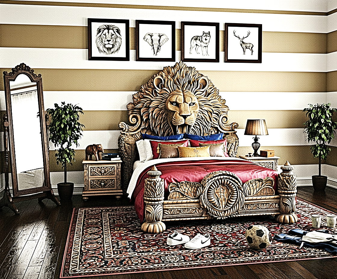 Imperial Lion Throne Carved Platform Platform Bed & Bedroom Set – Handcrafted Solid Wood Masterpiece
