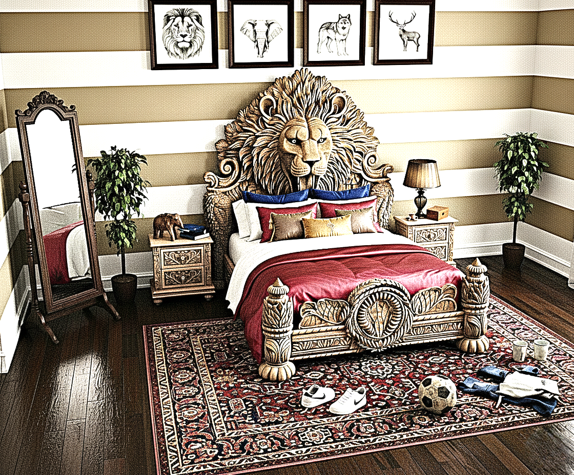 Imperial Lion Throne Carved Platform Platform Bed & Bedroom Set – Handcrafted Solid Wood Masterpiece