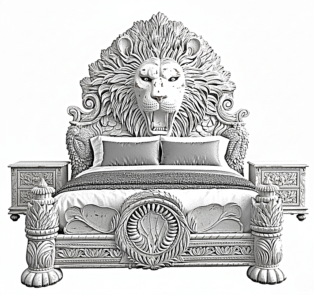 Imperial Lion Throne Carved Platform Platform Bed & Bedroom Set – Handcrafted Solid Wood Masterpiece