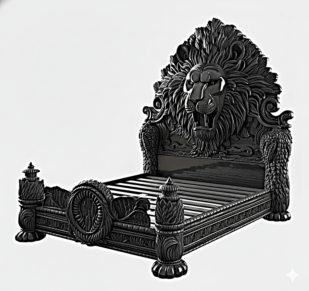Imperial Lion Throne Carved Platform Platform Bed & Bedroom Set – Handcrafted Solid Wood Masterpiece