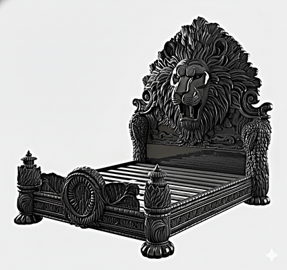 Imperial Lion Throne Carved Platform Platform Bed & Bedroom Set – Handcrafted Solid Wood Masterpiece