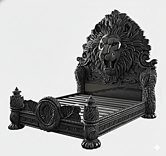Imperial Lion Throne Carved Platform Platform Bed & Bedroom Set – Handcrafted Solid Wood Masterpiece