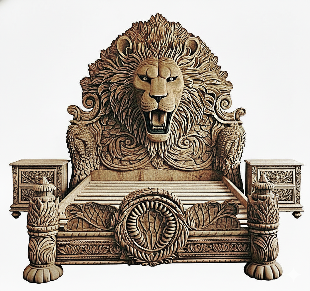 Imperial Lion Throne Carved Platform Platform Bed & Bedroom Set – Handcrafted Solid Wood Masterpiece