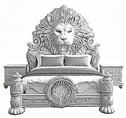 Imperial Lion Throne Carved Platform Platform Bed & Bedroom Set – Handcrafted Solid Wood Masterpiece
