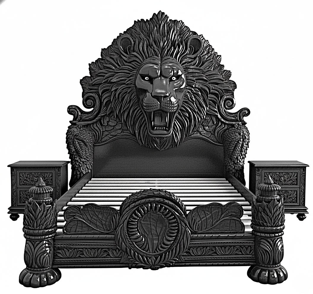 Imperial Lion Throne Carved Platform Platform Bed & Bedroom Set – Handcrafted Solid Wood Masterpiece