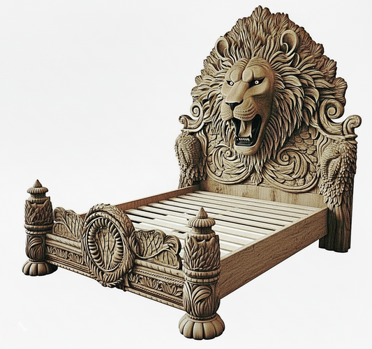Imperial Lion Throne Carved Platform Platform Bed & Bedroom Set – Handcrafted Solid Wood Masterpiece