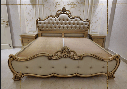 Crown Golden Hand Carved Antique Bed – handcrafted solid wood furniture