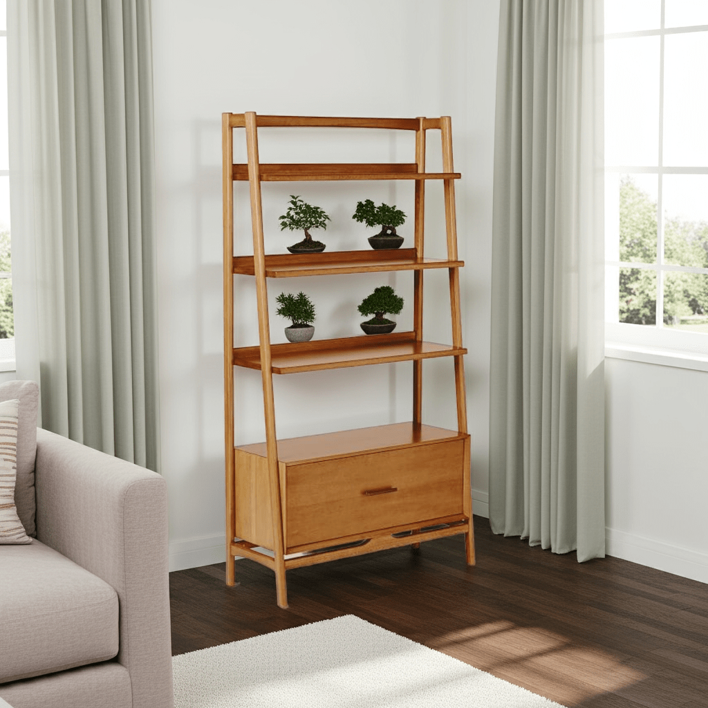 Acorn Mid - Century Bookshelf with Drawer – handcrafted solid wood furniture