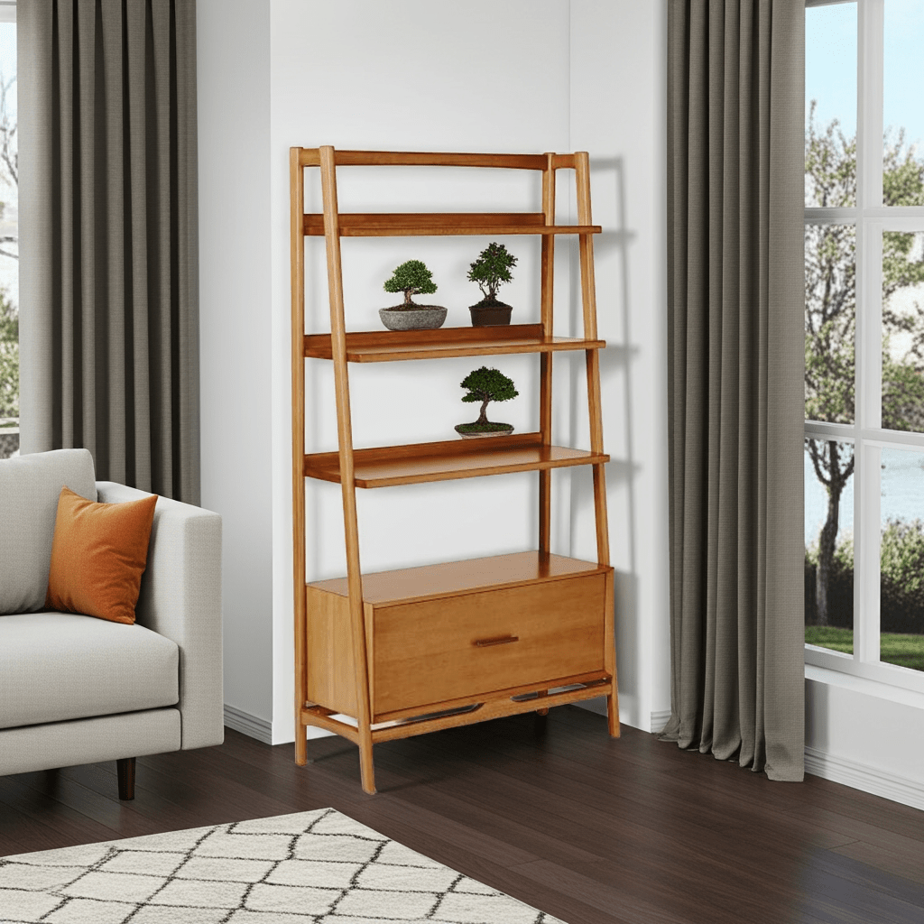 Acorn Mid - Century Bookshelf with Drawer – handcrafted solid wood furniture