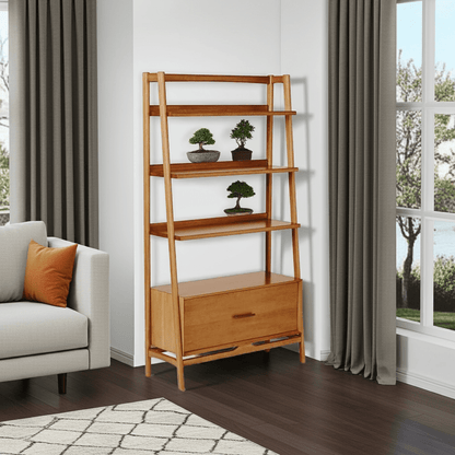 Acorn Mid - Century Bookshelf with Drawer – handcrafted solid wood furniture