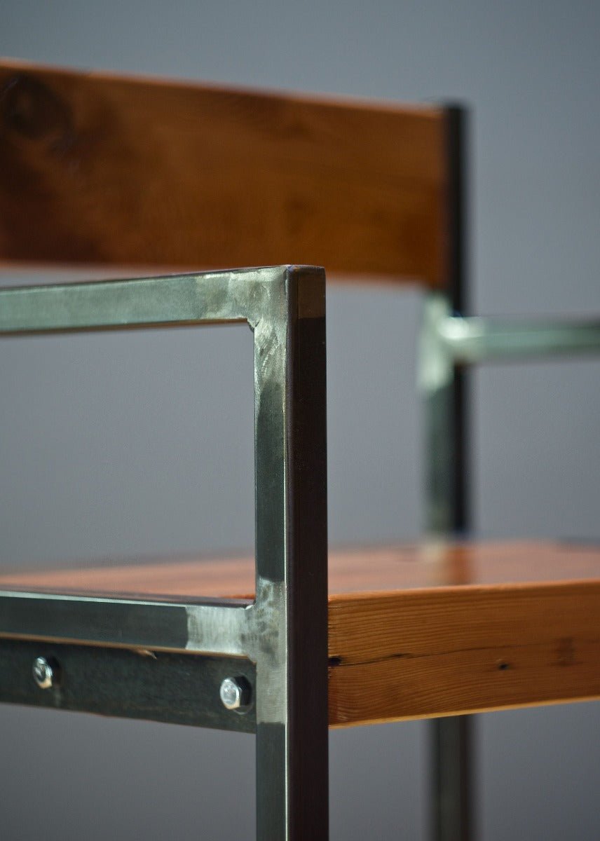 Aklan Industrial Counter Stool / Bar Stool W/ Seat Back And Arms – handcrafted solid wood furniture