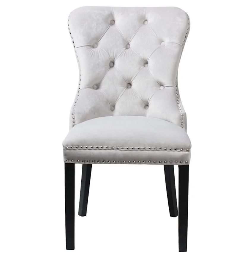 ALAPAN Velvet Grey Tufted Ring Back Chair – handcrafted solid wood furniture