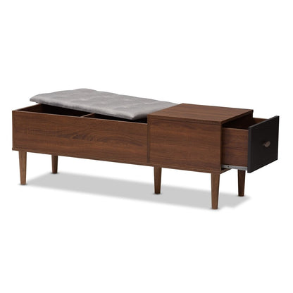 Alice Mid-Century Solid Wooden 1-Drawer Entryway Storage Bench – handcrafted solid wood furniture