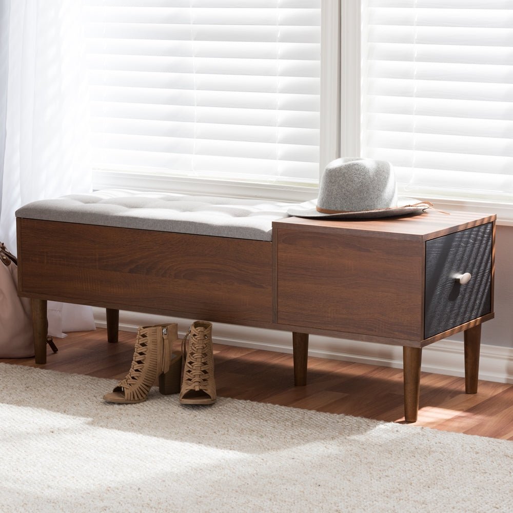 Alice Mid - Century Solid Wooden 1 - Drawer Entryway Storage Bench – handcrafted solid wood furniture