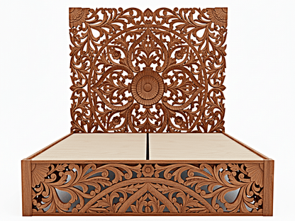 Amani Hand Carved Indian Solid wooden bed frame White – handcrafted solid wood furniture