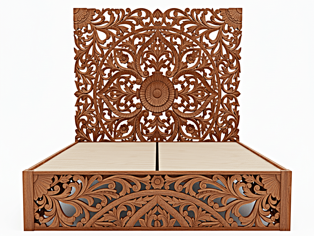 Amani Hand Carved Indian Solid wooden bed frame White – handcrafted solid wood furniture