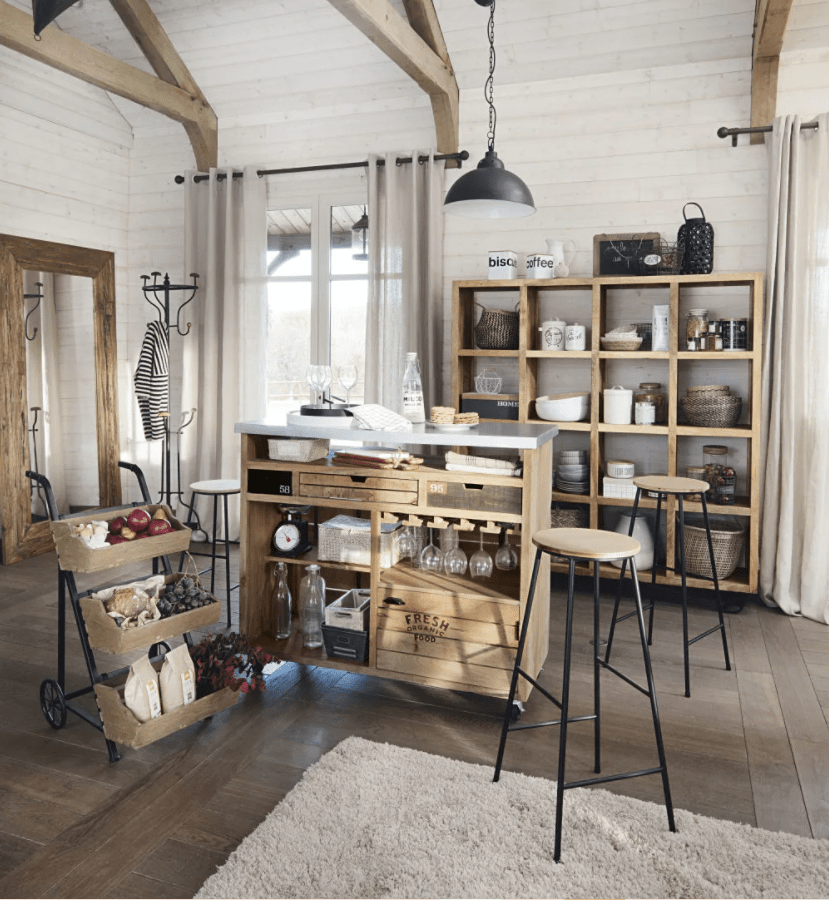 Anahaw Fir and Black Metal Industrial Bar Stool – handcrafted solid wood furniture